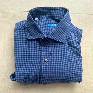 BARBA Napoli Blue Check Cotton Dress Shirt - XXL